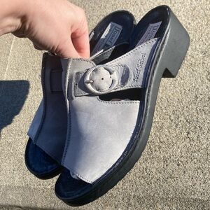 Josef Seibel Grey Suede Sandal Slides Belt Buckle Detail